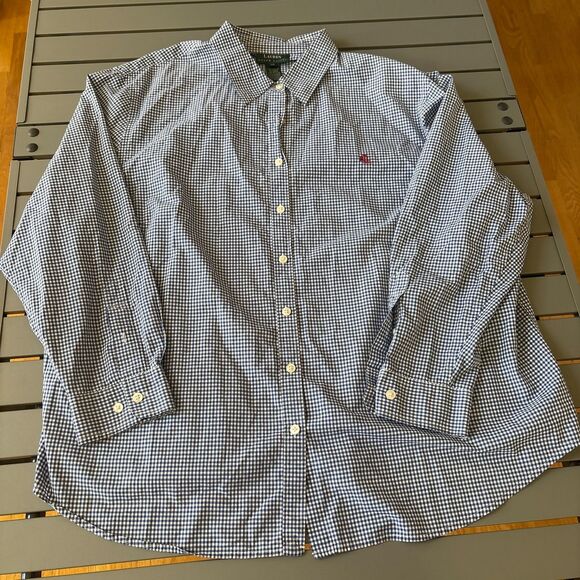 Lauren Ralph Lauren Shirt Womens 3X Blue White Gingham Regular Collar Button Up - Picture 3 of 7